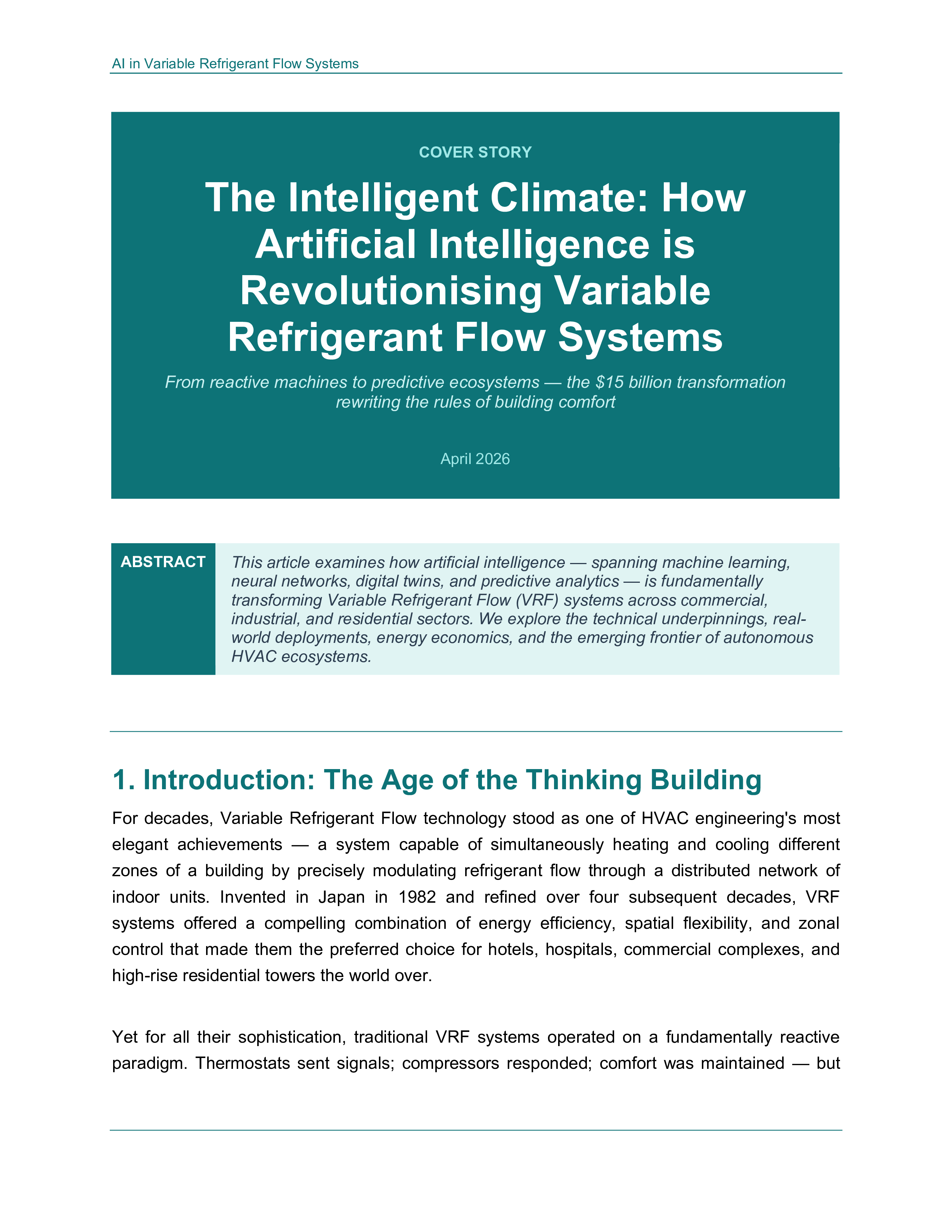 The Intelligent Climate: How Artificial Intelligence is Revolutionising Variable Refrigerant Flow Systems